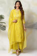 Lime Green Art Silk Straight Kurta Flared Palazzo Suit Set image number 5
