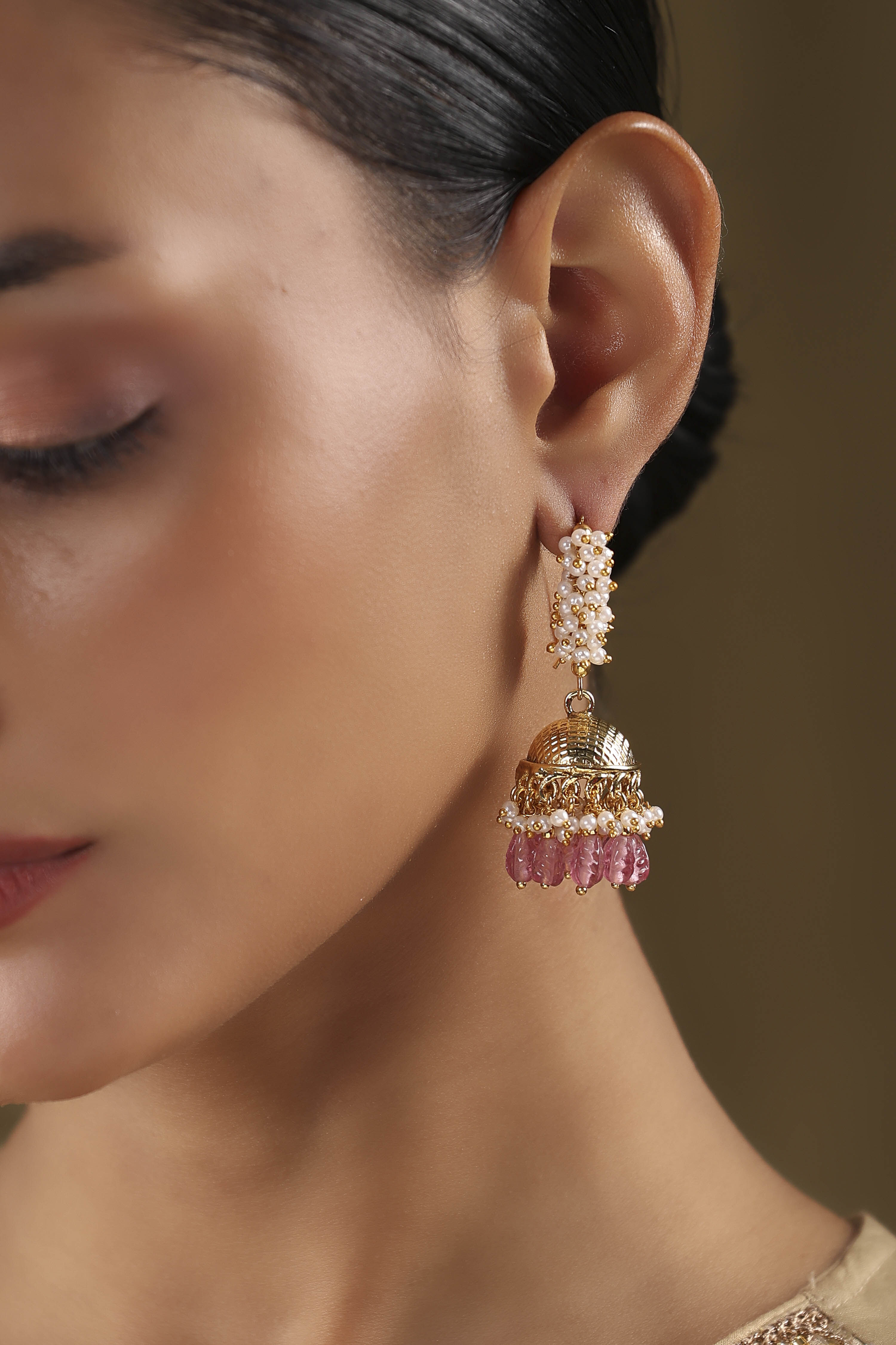 Dark Pink Brass Jhumka image number 1