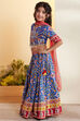 Blue Cotton Printed Kalidar Lehenga Set image number 3