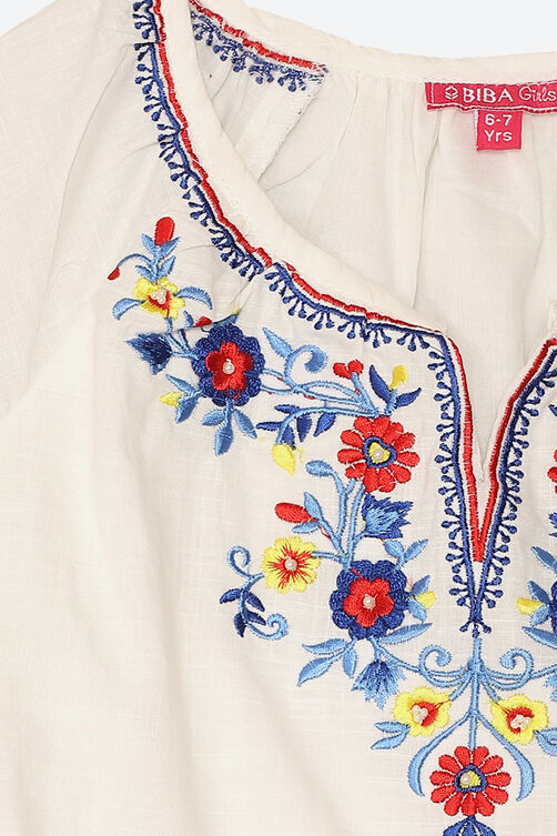 White Cotton Straight Kurta Skirt Suit Set image number 1