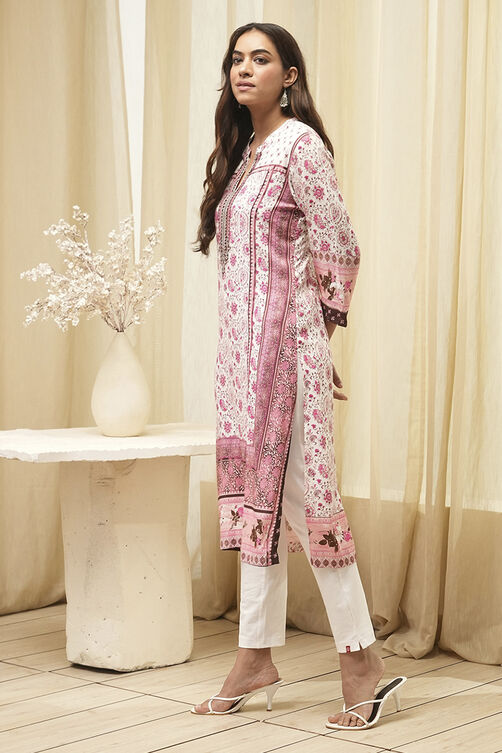 Peach Rayon A-Line Printed Kurta image number 2