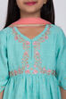 Turquoise Poly Cotton A-Line Kurta Dhoti Salwar Suit Set image number 1