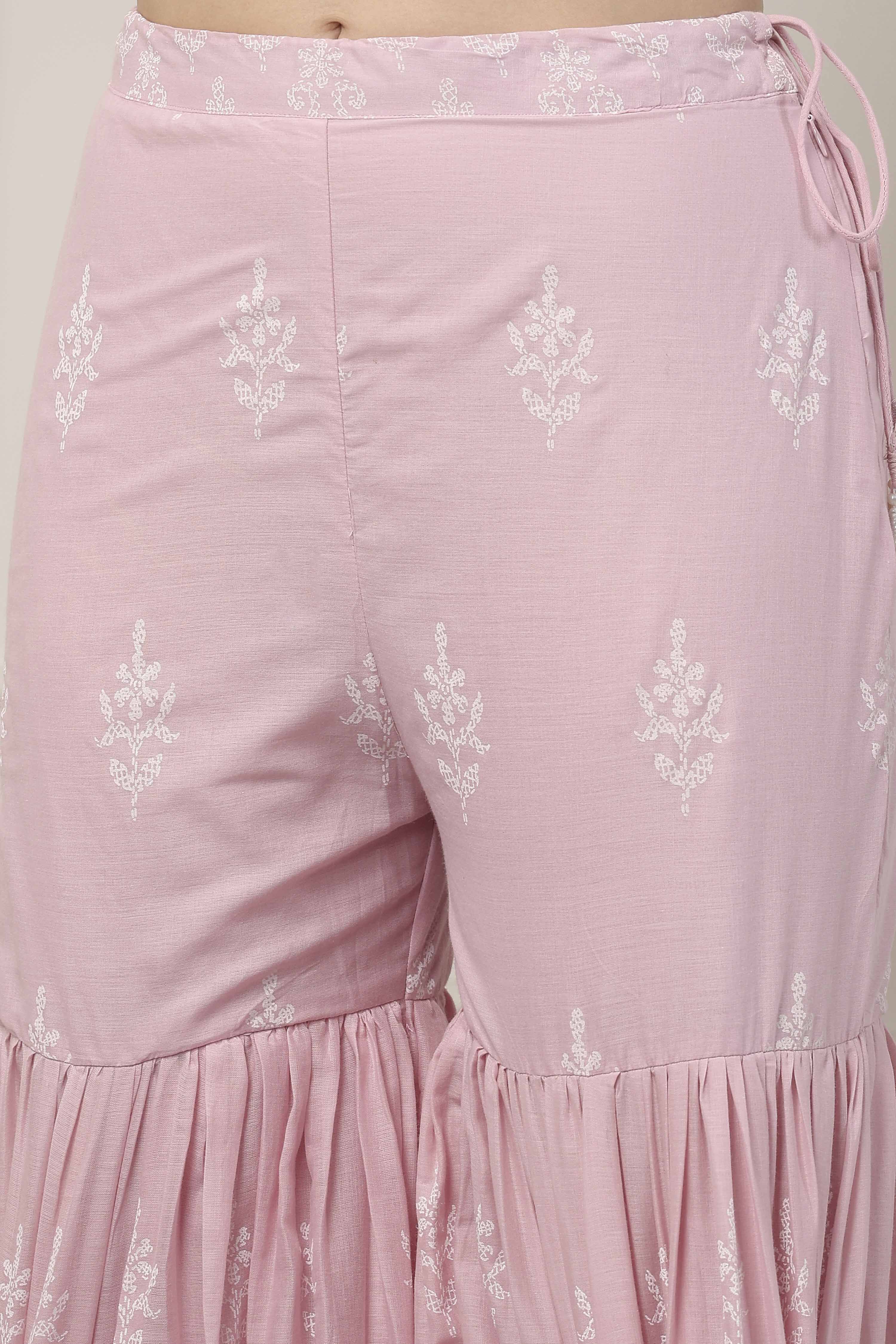Pink Cotton Gathered Suit Set image number 2