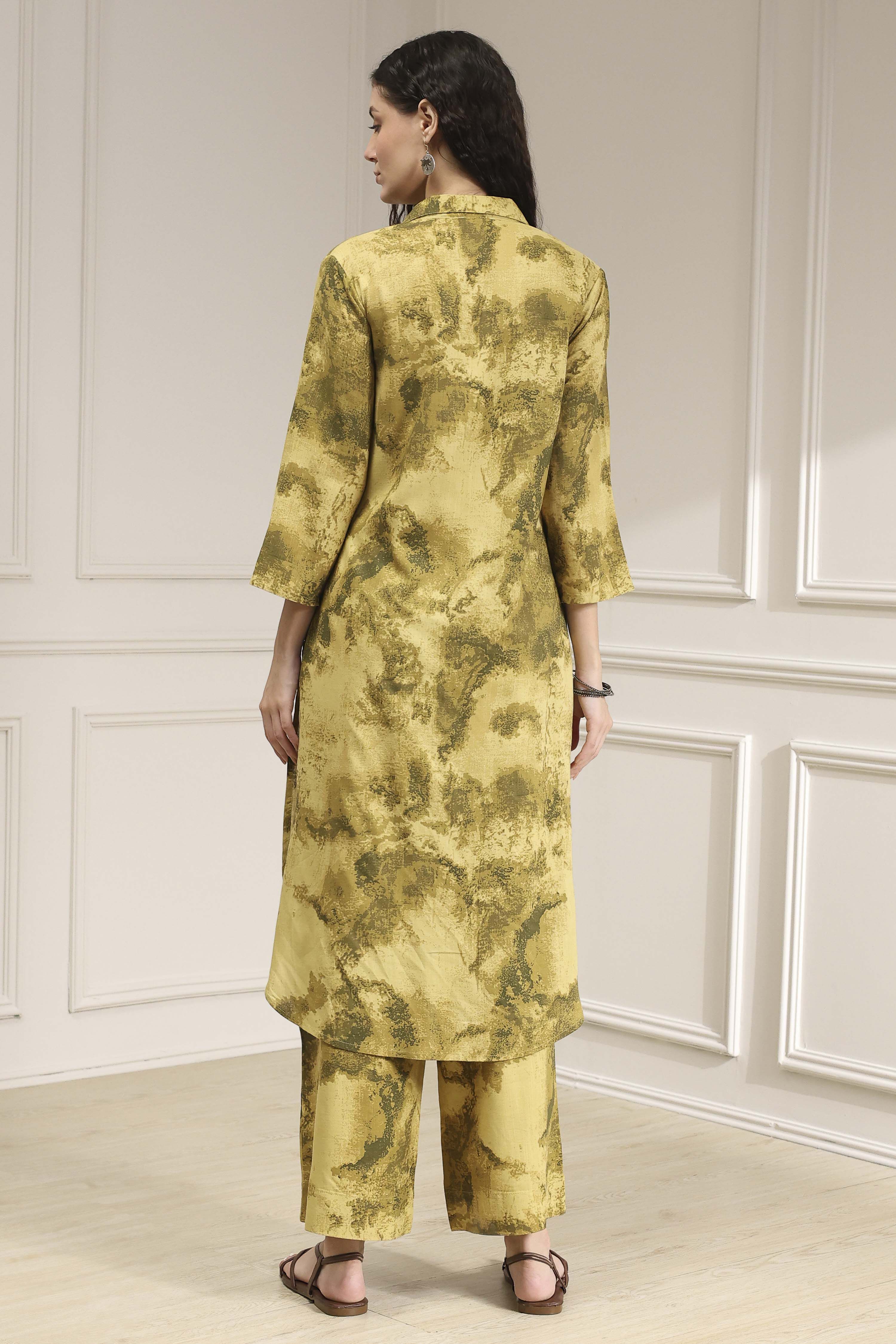 Green Printed Kurta Pants Co-ord Set image number 4