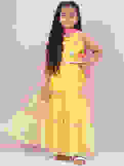 Lime Yellow Art Silk Lehenga Set image number 6