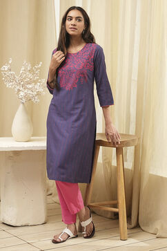 Purple Cotton Straight Printed Kurta image number 0