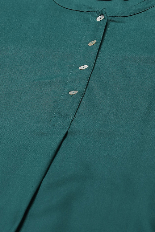 Green Rayon flax Straight Kurta Palazzo Suit Set image number 1