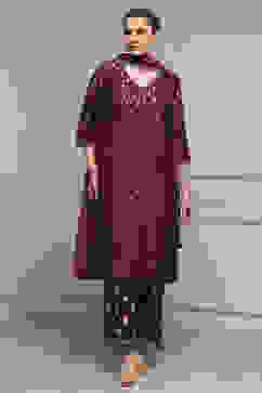 Purple Viscose Dupion Printed Straight Suit Set image number 6