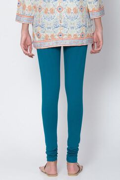 Teal Cotton Lycra Churidar image number 3