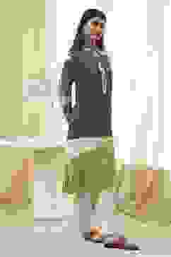 Black and Off-White Straight Printed Kurta Set image number 5