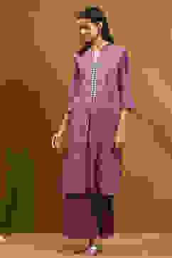 Purple Cotton Printed A-Line Suit Set image number 4