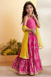 Pink Cotton Printed Tiered Lehenga Set image number 4