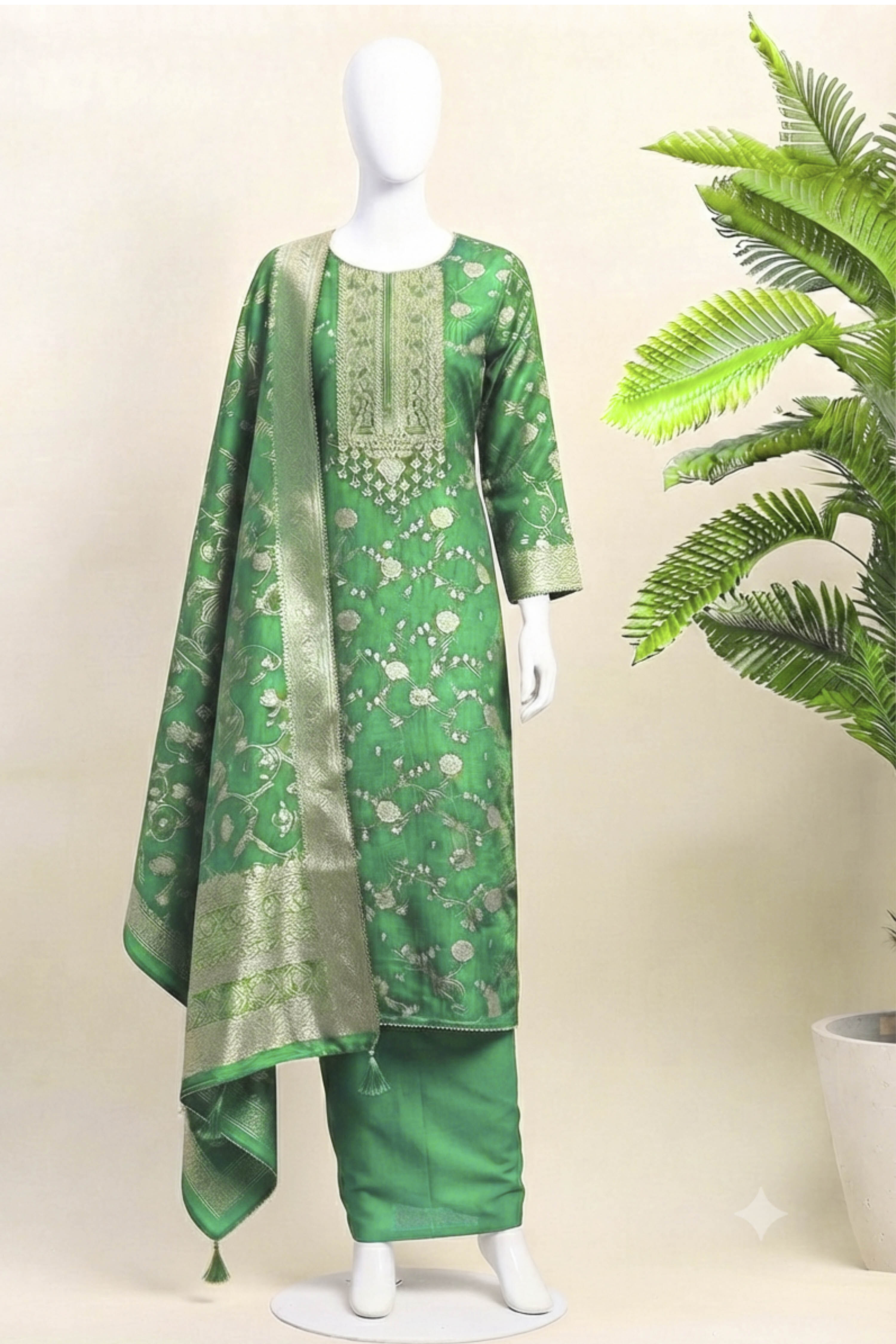 Lavender Jacquard Traditional Weaving Unstitched Suit Set image number 5