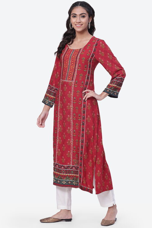 Rust LIVA Straight Printed Kurta image number 0