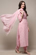 Pink Cotton Embroidered Unstitched Suit set image number 7