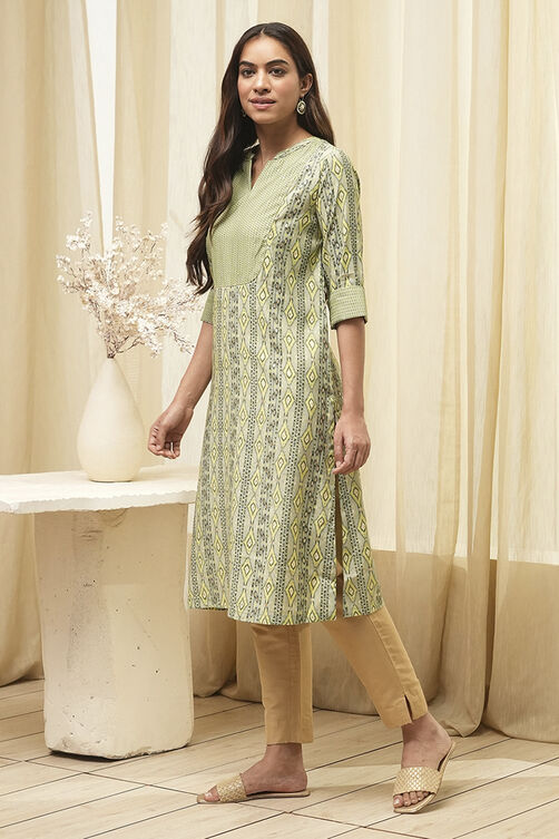 Green Poly Viscose Straight Printed Kurta image number 2