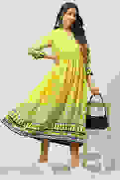 Lemon Cotton Flared Yarndyed Kurta Dress image number 5