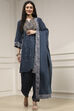 Teal Blue Blended Straight Printed Suit Set image number 6