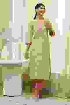 Green Cotton Printed Straight Kurta image number 0