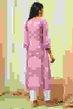 Purple Cotton Printed Straight Kurta image number 4