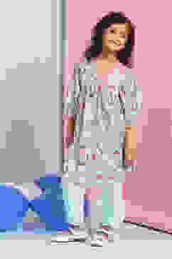 Sky Blue Cotton Floral Gathered Kurta Set image number 3