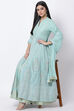 Mint Green Cotton Anarkali Kurta Lehenga Suit Set image number 0