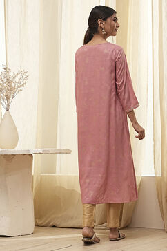 Dull Pink Printed Asymmetric Kurta image number 3