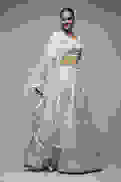 Beige Nylon Lehenga Set image number 4