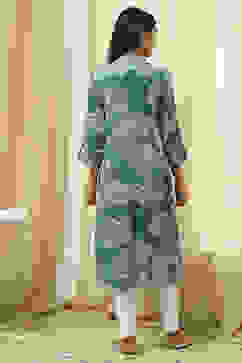 Teal LIVA Straight Printed Kurta image number 4