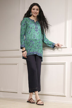 Turquoise Polyester Straight Printed Short Kurta image number 0