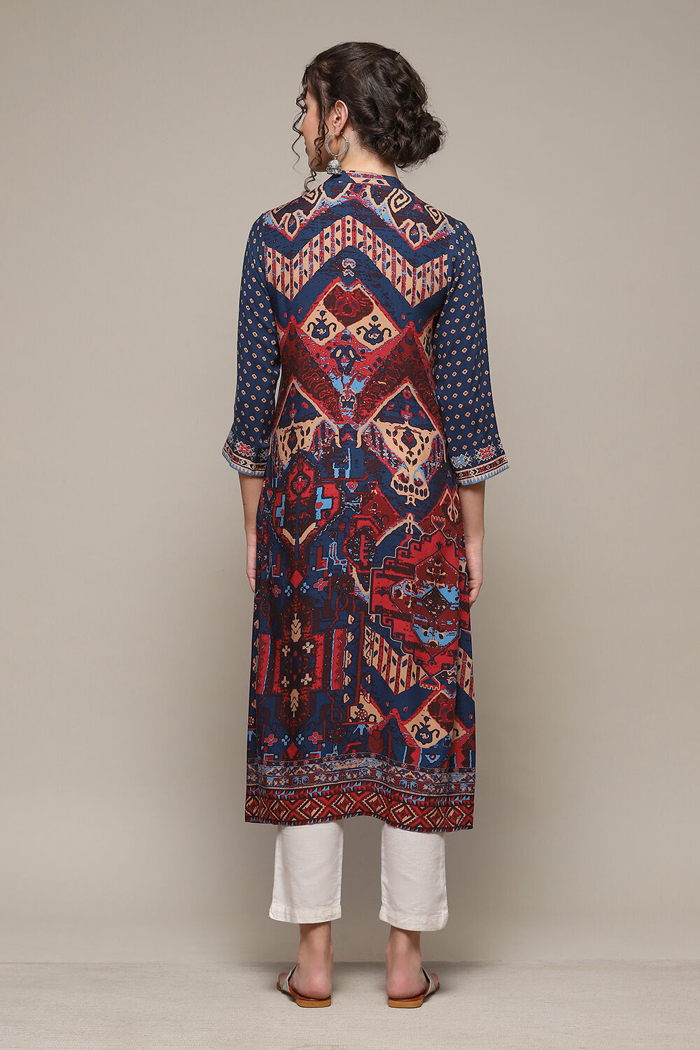 Teal LIVA Straight Printed Kurta image number 4