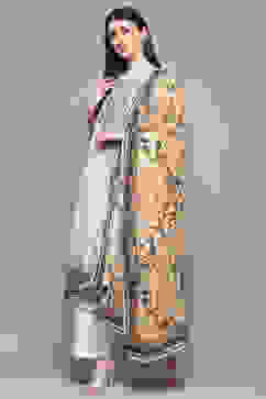 Off White Polyester Straight Suit Set image number 4