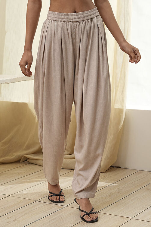 Beige Solid Straight Palazzos image number 4