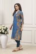 Blue Cotton A-Line Printed Kurta image number 2
