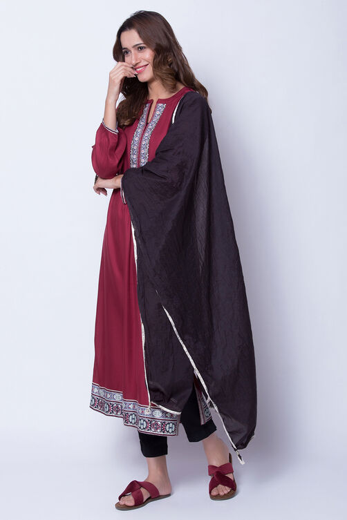 Black Cotton Crushed Printed Dupatta image number 0