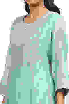 Powder Blue Silk Chanderi Embroidered Kalidar Suit Set image number 1