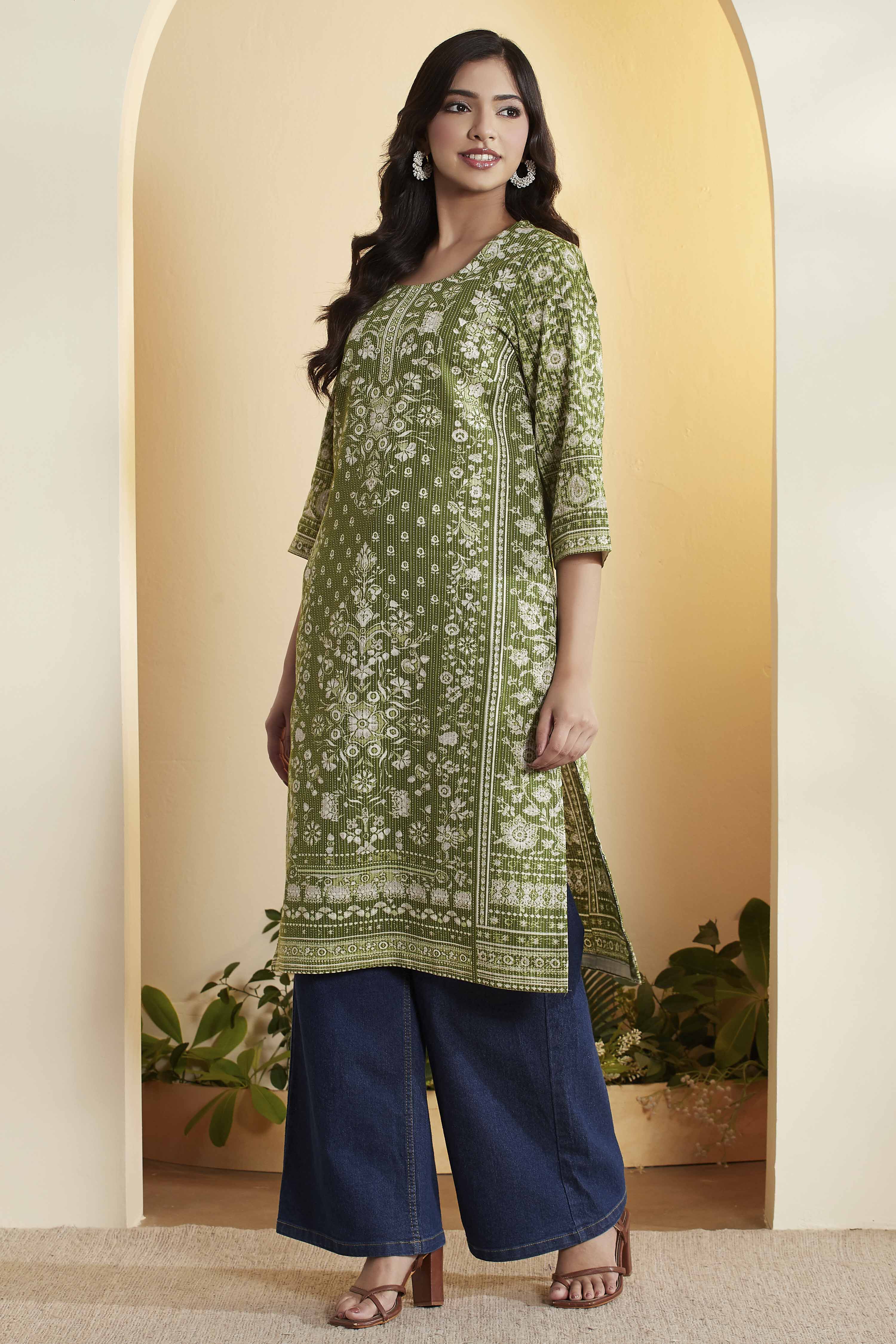 Green Cotton Straight Kurta image number 2
