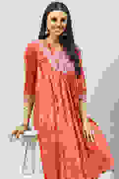 Red Cotton Flared Printed Kurta image number 0