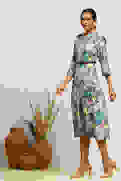 Blue Floral Printed A-Line Dress image number 2