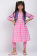 Pink Cotton Yarndyed A-Line Kurta Leggings Set image number 0