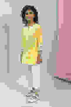 Yellow and White Cotton Printed Kurta Set image number 3