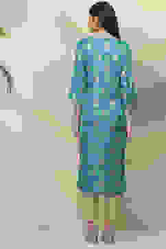 Teal Straight Viscose Kurta image number 5
