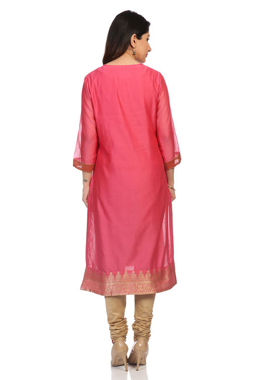 Off White Poly Metallic Cotton Straight Printed Kurta image number 4