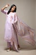 Lavender Linen Machine Embroidered Unstitched Suit Set image number 10