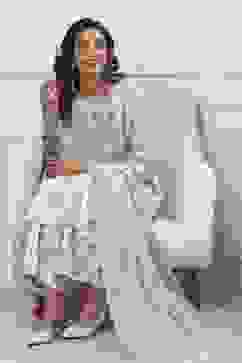 Cream-Colored Cotton Printed Straight Suit Set image number 0