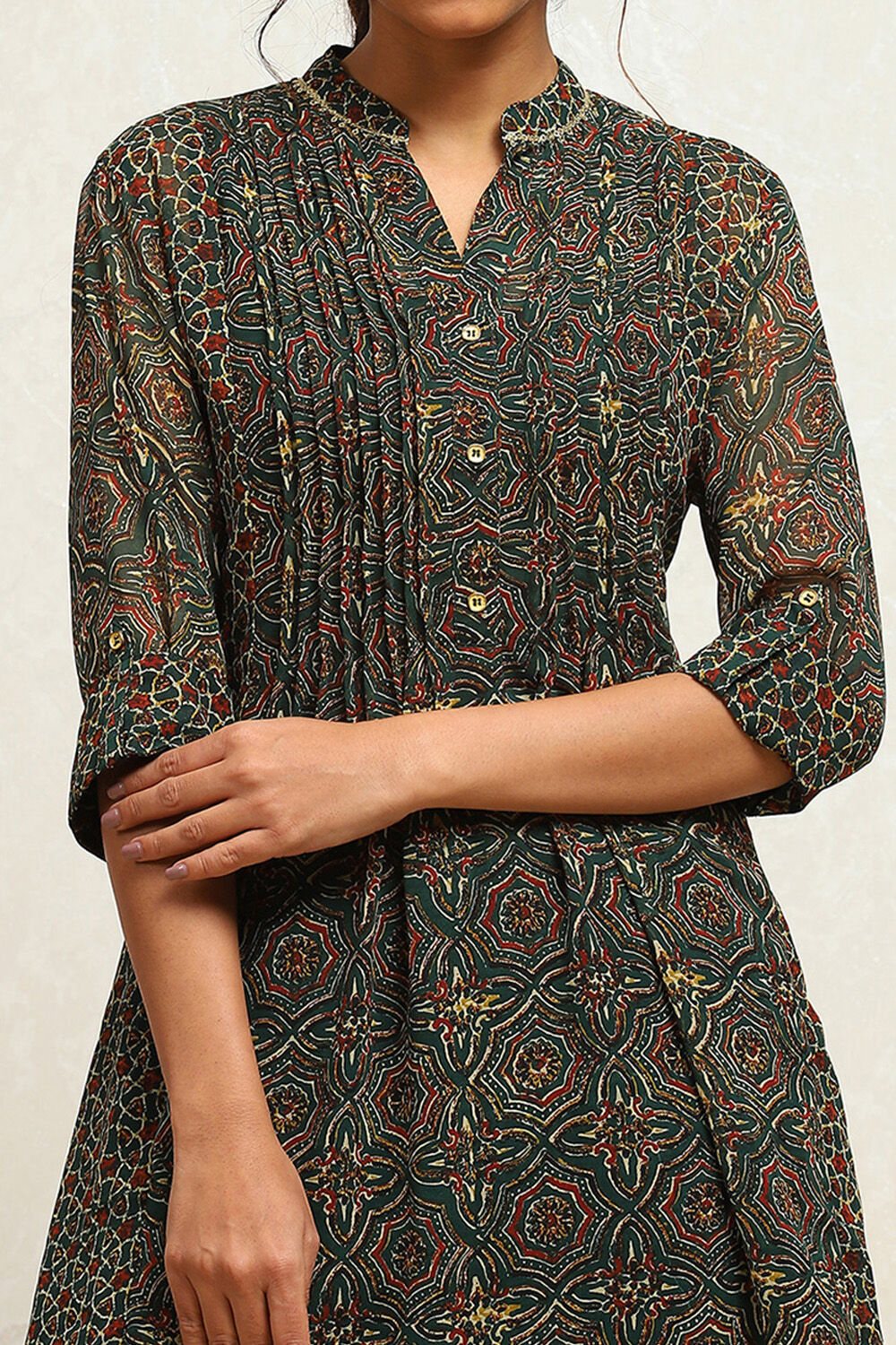 Green Georgette Printed A-Line Kurta image number 1