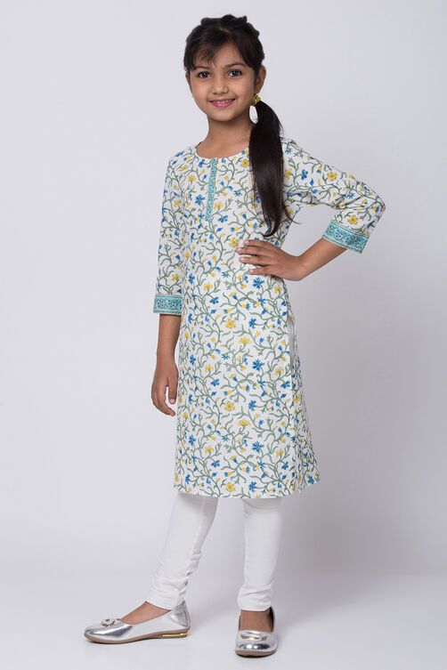 White Cotton Straight Kurta Churidar Suit Set image number 2