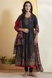 Black Cotton Paisley Printed Anarkali Kurta Set image number 0