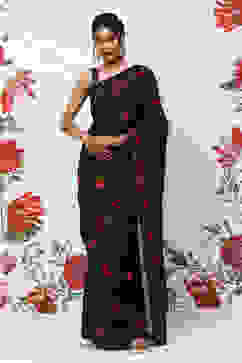 Rohit Bal Indigo Cotton Blend Saree image number 5