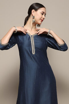 Blue Embellished Festive Straight Kurta image number 1